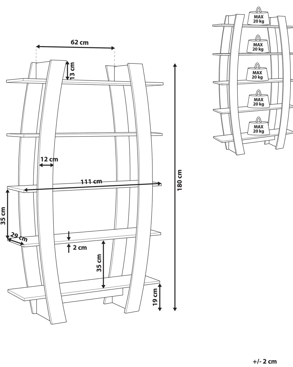 Online Beliani Kirjahylly 5 Hyllya Vaalea Puu Kener