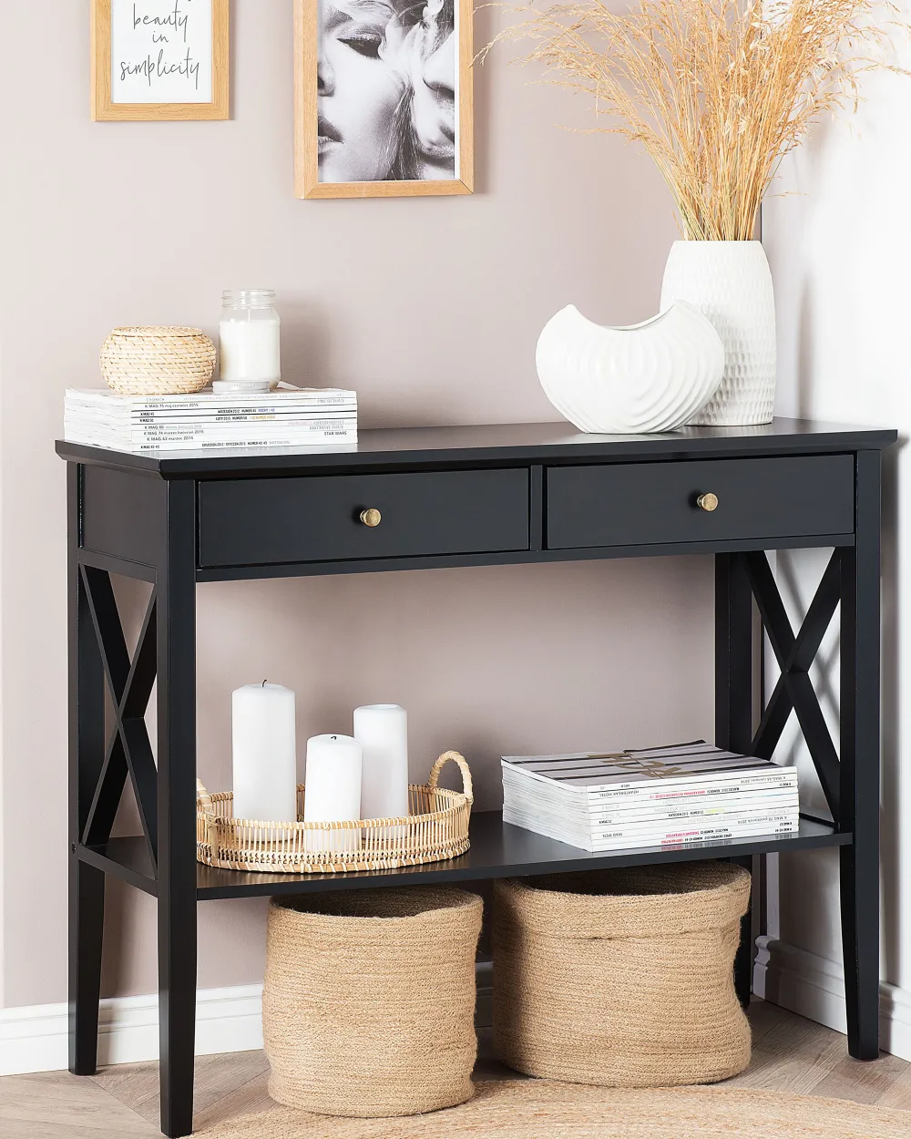 Fashion Beliani Konsolipoyta 2 Laatikkoa Musta Avenue