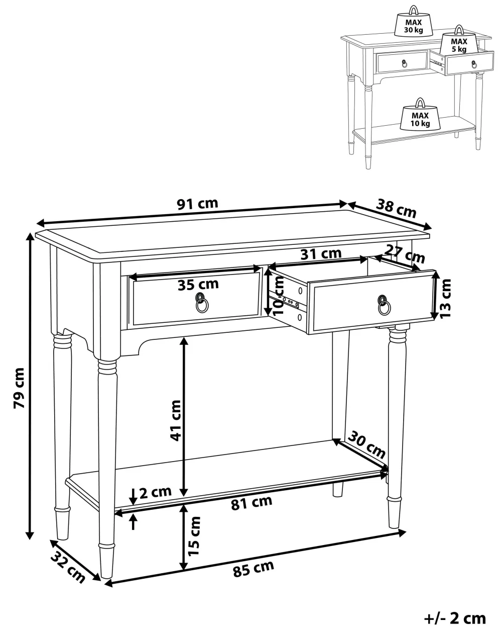 Discount Beliani Konsolipoyta 2 Laatikkoa Valkoinen Lowell