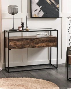 Clearance Beliani Konsolipoyta Lasitasolla 2 Laatikkoa Tumma Puu/Musta Mauk
