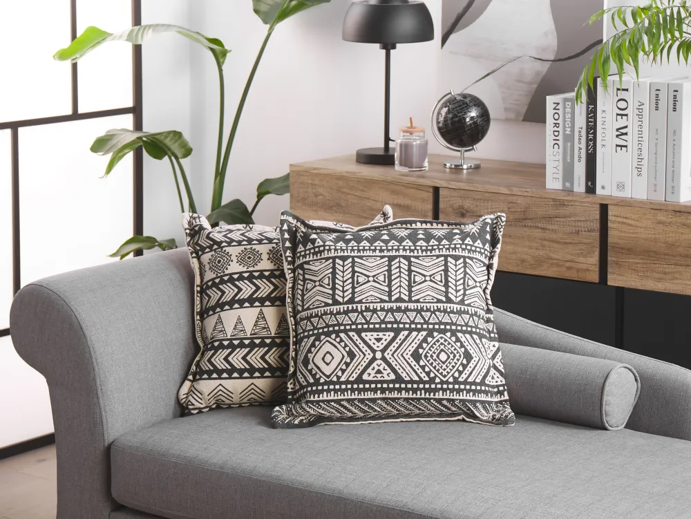 Tekstiilit<Beliani Koristetyyny 2 Kpl 45X45 Cm Mustabeige Sirvan