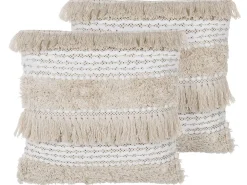 Tekstiilit<Beliani Koristetyyny Beige Kirjailtu 45 X 45 Cm 2 Kpl Villur
