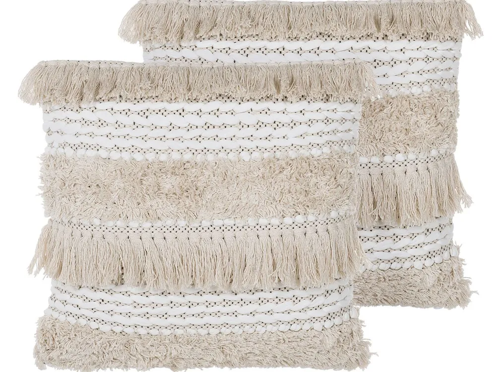 Tekstiilit<Beliani Koristetyyny Beige Kirjailtu 45 X 45 Cm 2 Kpl Villur