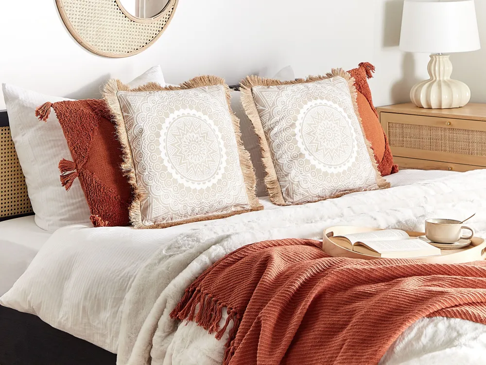 Tekstiilit<Beliani Koristetyyny Beige/Valkoinen 45 X 45 Cm 2 Kpl Geranium