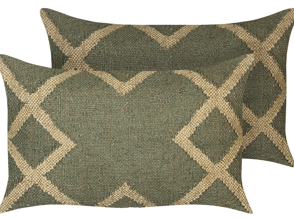Tekstiilit<Beliani Koristetyyny Juutti Vihrea/Beige 30 X 50 Cm 2 Kpl Gopi