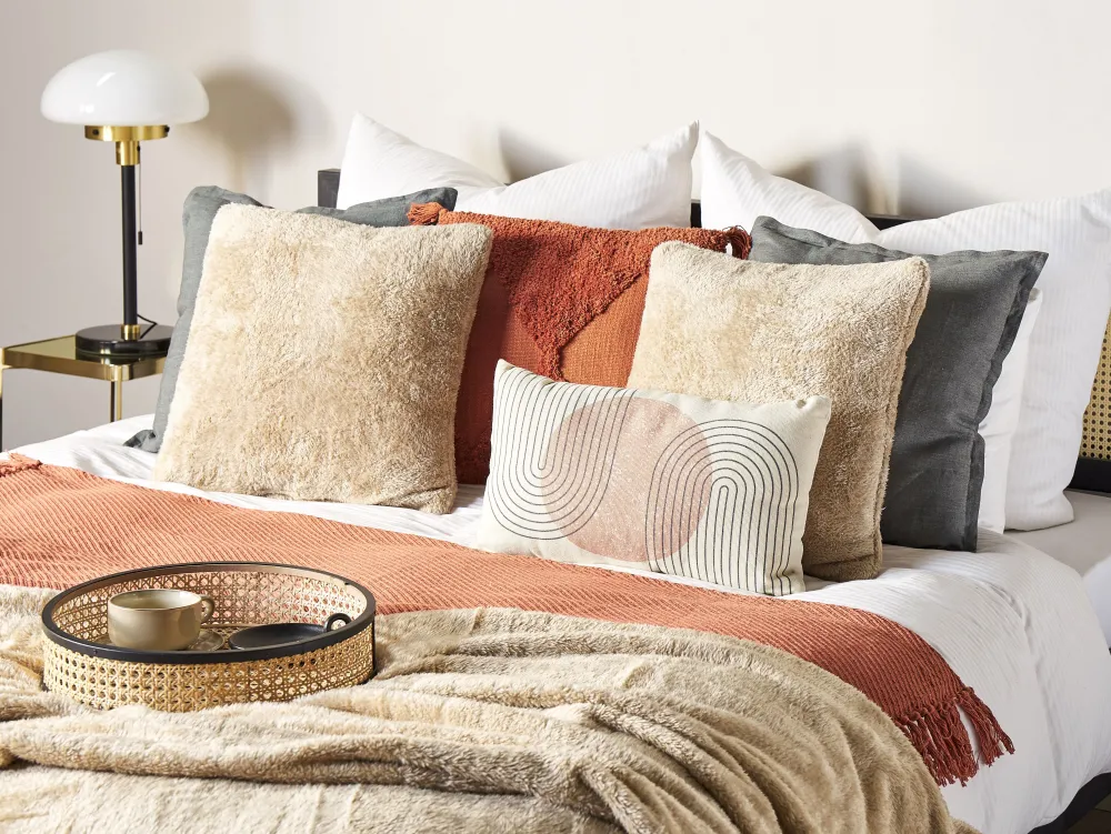 Fashion Beliani Koristetyyny Kangas Beige 45 X 45 Cm Pilea