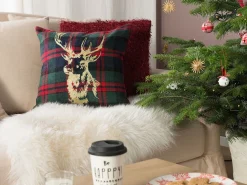 Hot Beliani Koristetyyny Kangas Vihrea/Punainen 45 X 45 Cm 2 Kpl Rudolph