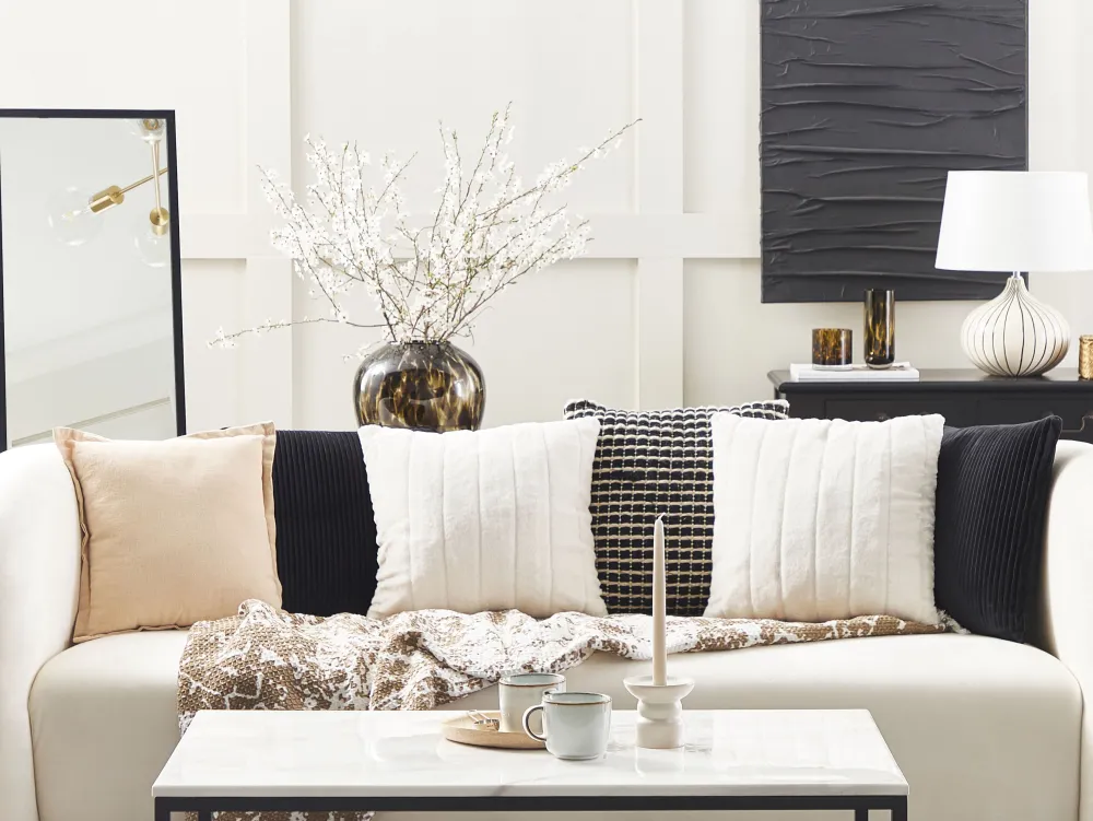 Flash Sale Beliani Koristetyyny Keinoturkis Valkoinen 45 X 45 Cm 2 Kpl Pumila