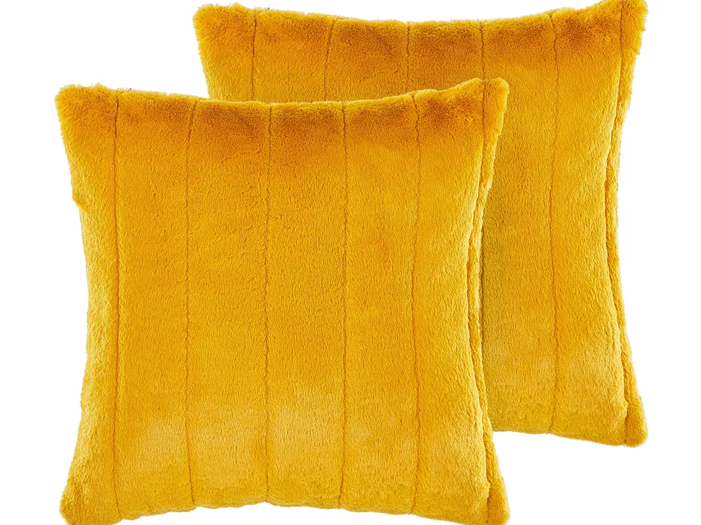 Tekstiilit<Beliani Koristetyyny Keinoturkis Keltainen 45 X 45 Cm 2 Kpl Pumila