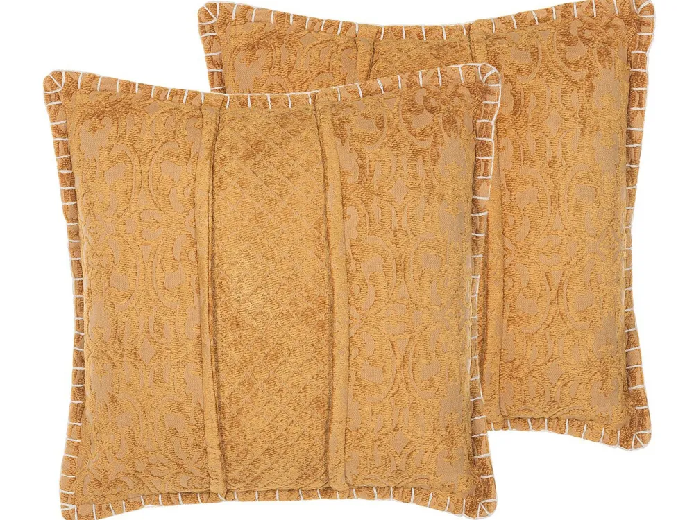 Outlet Beliani Koristetyyny Keltainen Kohokuvioitu 45 X 45 Cm 2 Kpl Kavalam