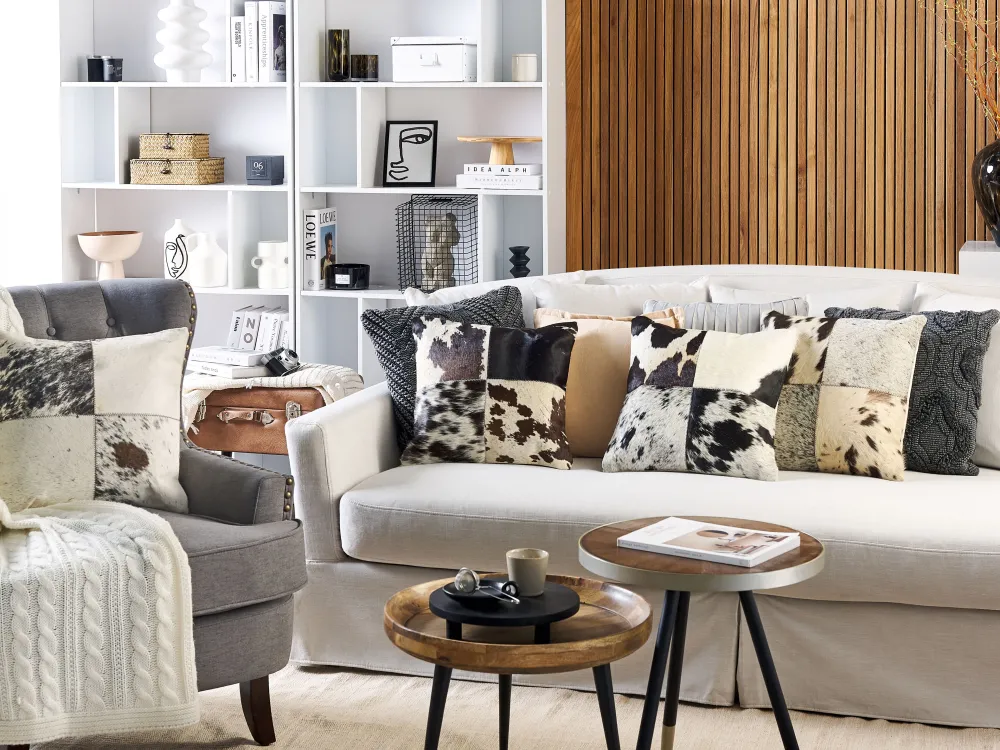 Shop Beliani Koristetyyny Lehmannahka Harmaa 45 X 45 Cm 2 Kpl Marady