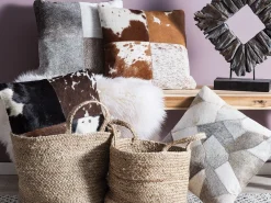 Tekstiilit<Beliani Koristetyyny Lehmannahka Harmaa Tilkkukuvio 45 X 45 Cm 2 Kpl Nellad