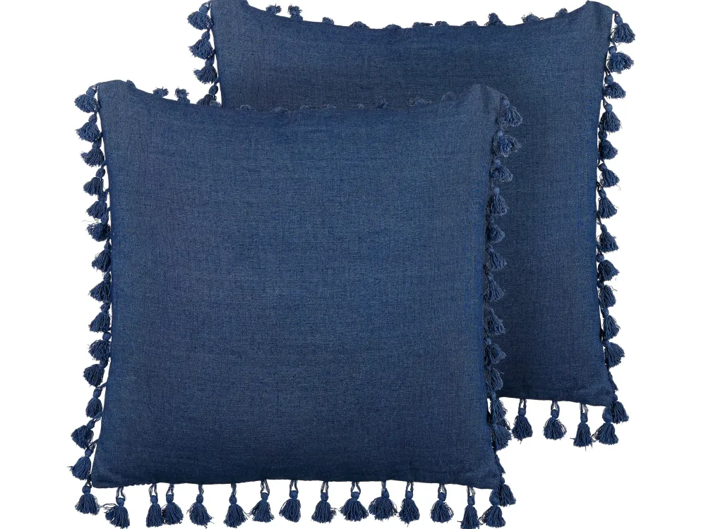 Outlet Beliani Koristetyyny Pellava Tummansininen 45 X 45 Cm 2 Kpl Carpinus