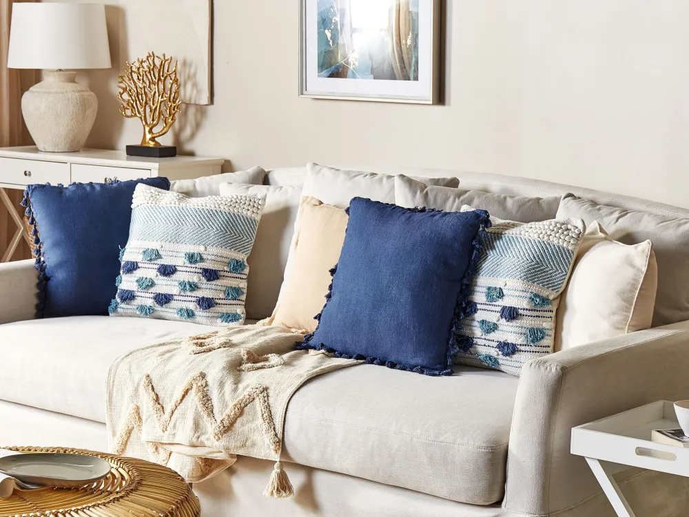 Outlet Beliani Koristetyyny Pellava Tummansininen 45 X 45 Cm 2 Kpl Carpinus