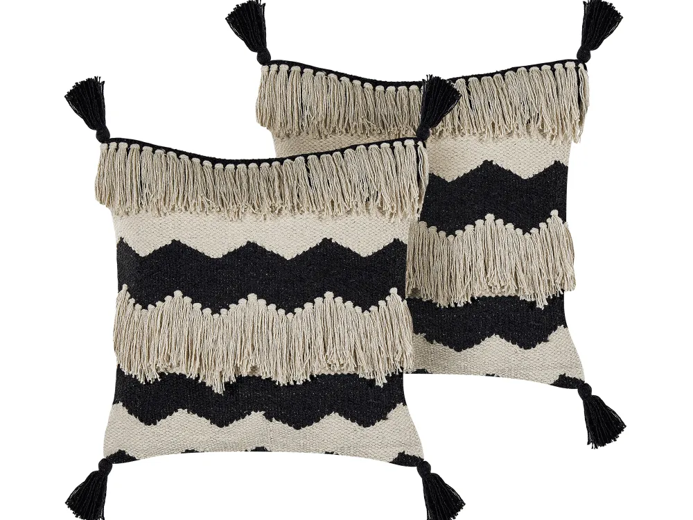 New Beliani Koristetyyny Puuvilla Beige/Musta 45 X 45 Cm 2 Kpl Hydrangea