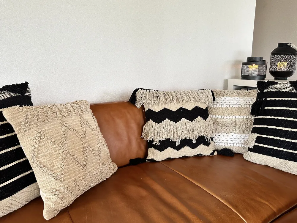 New Beliani Koristetyyny Puuvilla Beige/Musta 45 X 45 Cm 2 Kpl Hydrangea