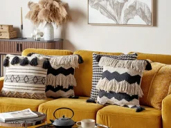 New Beliani Koristetyyny Puuvilla Beige/Musta 45 X 45 Cm 2 Kpl Hydrangea