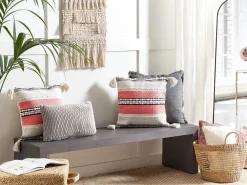 Tekstiilit<Beliani Koristetyyny Puuvilla Beige/Punainen 45 X 45 Cm Euphorbia