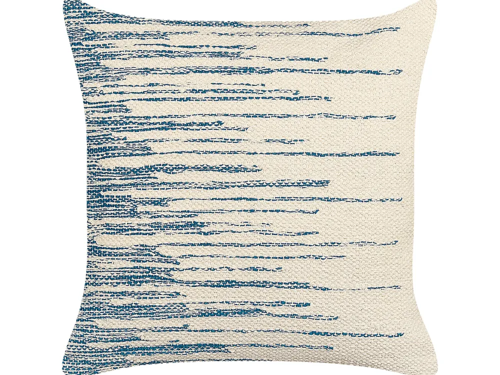 New Beliani Koristetyyny Puuvilla Beige/Sininen 45 X 45 Cm Rivina