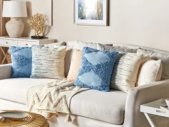 New Beliani Koristetyyny Puuvilla Beige/Sininen 45 X 45 Cm Rivina