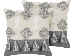 Sale Beliani Koristetyyny Puuvilla Beige/Harmaa 45 X 45 Cm 2 Kpl Alocasia