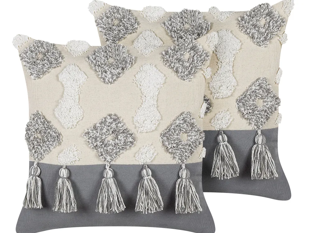 Sale Beliani Koristetyyny Puuvilla Beige/Harmaa 45 X 45 Cm 2 Kpl Alocasia