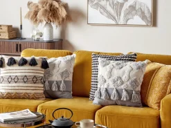 Sale Beliani Koristetyyny Puuvilla Beige/Harmaa 45 X 45 Cm 2 Kpl Alocasia