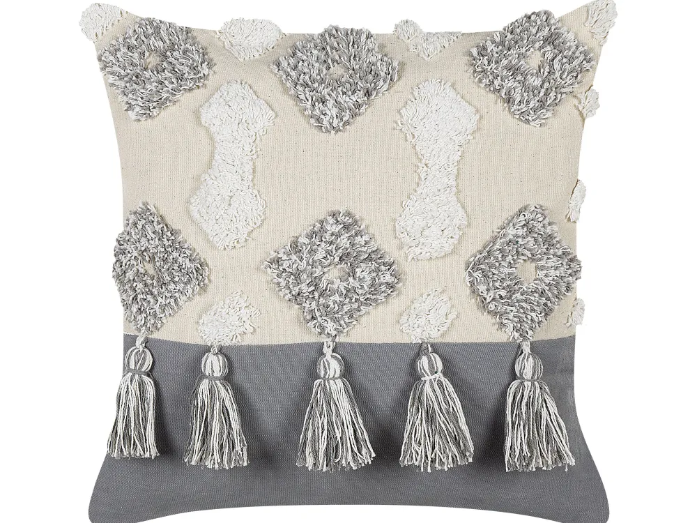 Sale Beliani Koristetyyny Puuvilla Beige/Harmaa 45 X 45 Cm 2 Kpl Alocasia