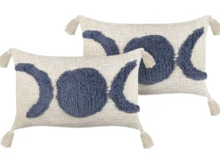 Best Beliani Koristetyyny Puuvilla Beige/Sininen 35 X 55 Cm 2 Kpl Lupinus