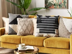 Tekstiilit<Beliani Koristetyyny Puuvilla Beige/Musta Geometrinen Kuvio 50 X 50 Cm 2 Kpl Chittoor