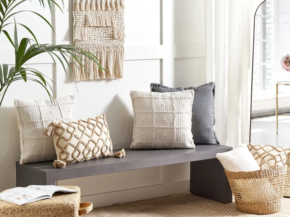 Fashion Beliani Koristetyyny Puuvilla Beige 45 X 45 Cm 2 Kpl Ixora