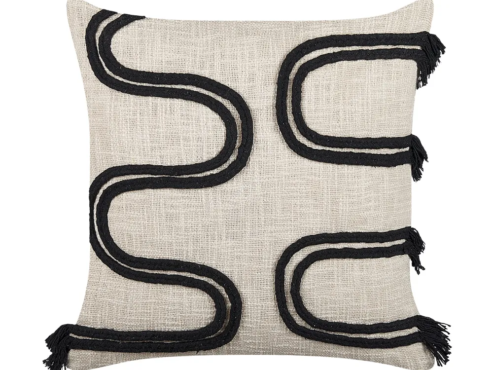 Hot Beliani Koristetyyny Puuvilla Beige/Musta 45 X 45 Cm 2 Kpl Fuchsia