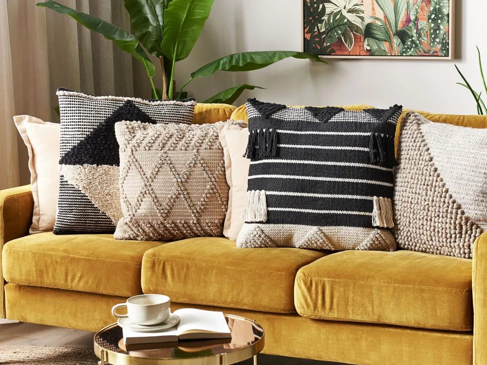 Online Beliani Koristetyyny Puuvilla Beige/Musta Tuftattu 50 X 50 Cm 2 Kpl Khora