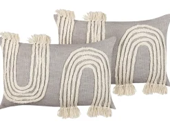 Cheap Beliani Koristetyyny Puuvilla Harmaa/Beige 35 X 35 Cm 2 Kpl Ocimum