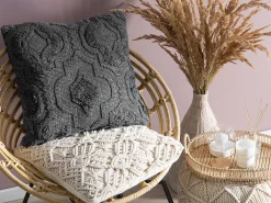 New Beliani Koristetyyny Puuvilla Harmaa Kohokuvioitu 45 X 45 Cm 2 Kpl Paika