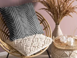 New Beliani Koristetyyny Puuvilla Harmaa Kohokuvioitu 45 X 45 Cm Konni