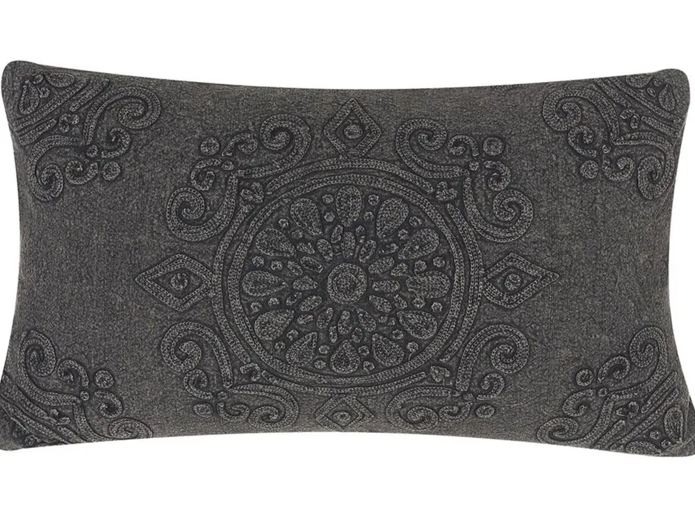 Outlet Beliani Koristetyyny Puuvilla Harmaa Kohokuvioitu 30 X 50 Cm Veloor