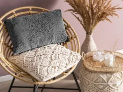 Outlet Beliani Koristetyyny Puuvilla Harmaa Kohokuvioitu 30 X 50 Cm Veloor