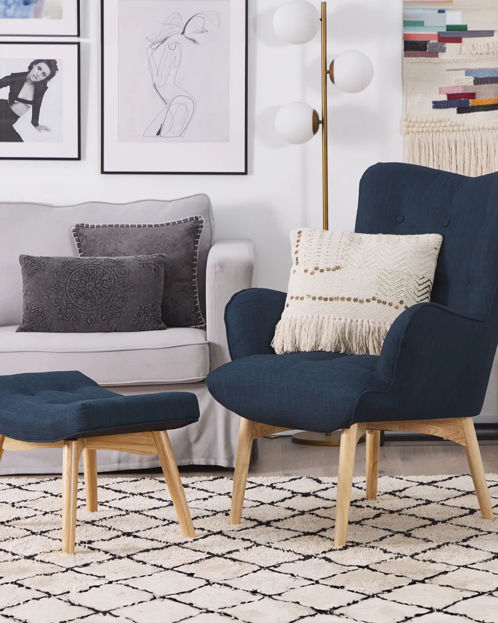 Outlet Beliani Koristetyyny Puuvilla Harmaa Kohokuvioitu 30 X 50 Cm Veloor