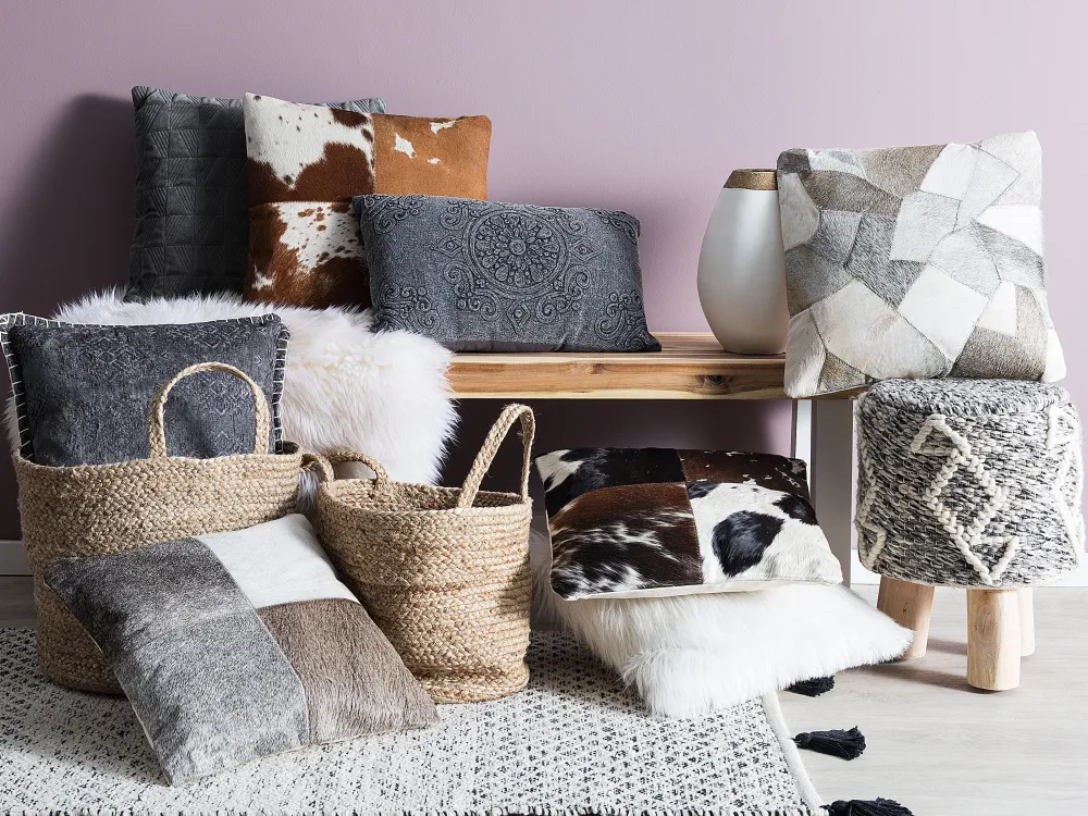 Outlet Beliani Koristetyyny Puuvilla Harmaa Kohokuvioitu 30 X 50 Cm Veloor