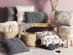 Outlet Beliani Koristetyyny Puuvilla Harmaa Kohokuvioitu 30 X 50 Cm Veloor