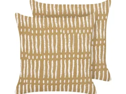 Tekstiilit<Beliani Koristetyyny Puuvilla Hiekanruskea/Valkoinen 45 X 45 Cm 2 Kpl Salix