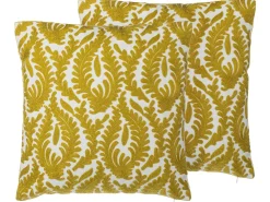 Clearance Beliani Koristetyyny Puuvilla Keltainen Kirjailtu 45 X 45 Cm 2 Kpl Primula