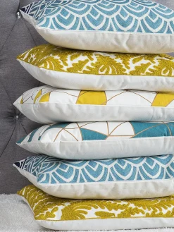 Clearance Beliani Koristetyyny Puuvilla Keltainen Kirjailtu 45 X 45 Cm 2 Kpl Primula