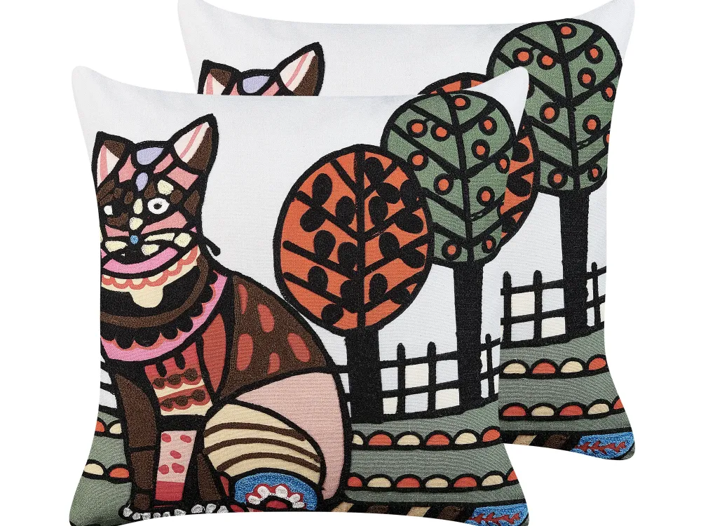 New Beliani Koristetyyny Puuvilla Monivarinen Kirjailtu 50 X 50 Cm 2 Kpl Mehsana