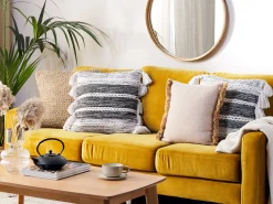 Store Beliani Koristetyyny Puuvilla Musta/Valkoinen 45 X 45 Cm Rochea