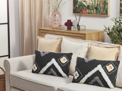 Tekstiilit<Beliani Koristetyyny Puuvilla Musta Tuftattu 30 X 50 Cm 2 Kpl Viburnum