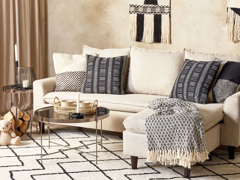 Hot Beliani Koristetyyny Puuvilla Musta/Valkoinen 45 X 45 Cm 2 Kpl Benzoin