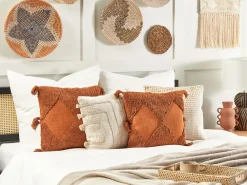 New Beliani Koristetyyny Puuvilla Oranssi Tuftattu 45 X 45 Cm 2 Kpl Avium