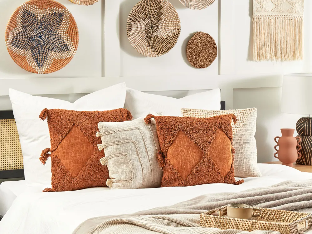 New Beliani Koristetyyny Puuvilla Oranssi Tuftattu 45 X 45 Cm 2 Kpl Avium